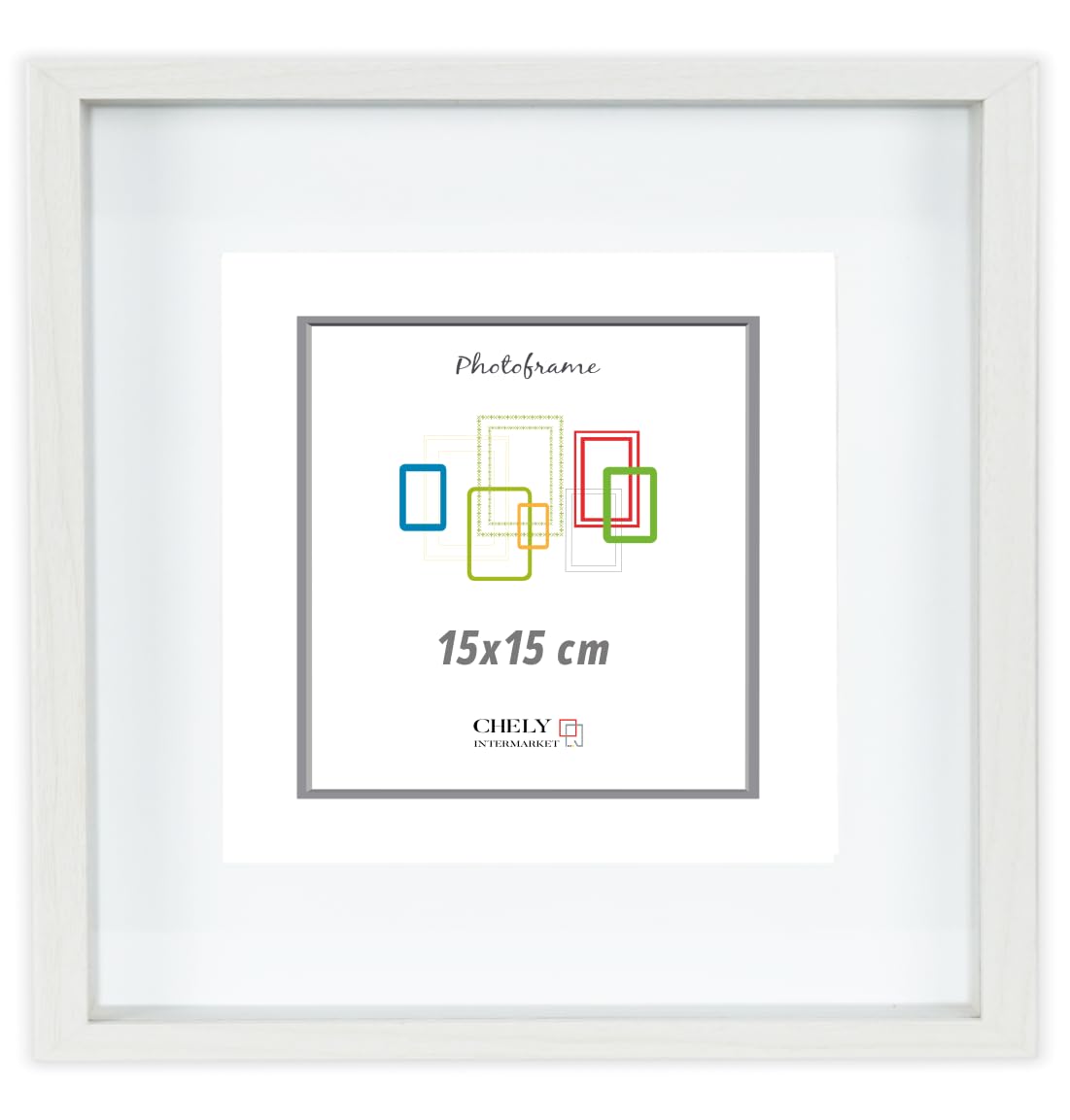 CHELY INTERMARKET Marco con profundidad 15x15cm (Int 10x10cm) Blanco MOD 3503 madera con paspartú