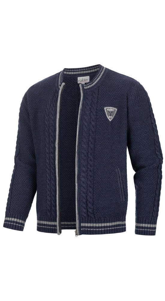 Nübler Trachtenjacke Herren - Strickjacke Herren im Landhausstil, gerader Schnitt mit Reißverschluss - Moderne bayrische Tracht, Henry Blau