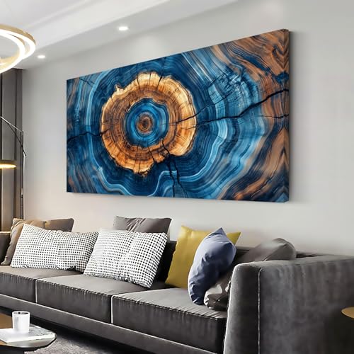 Abstract Navy Blue Tree Trunk Wall Art for Living Room