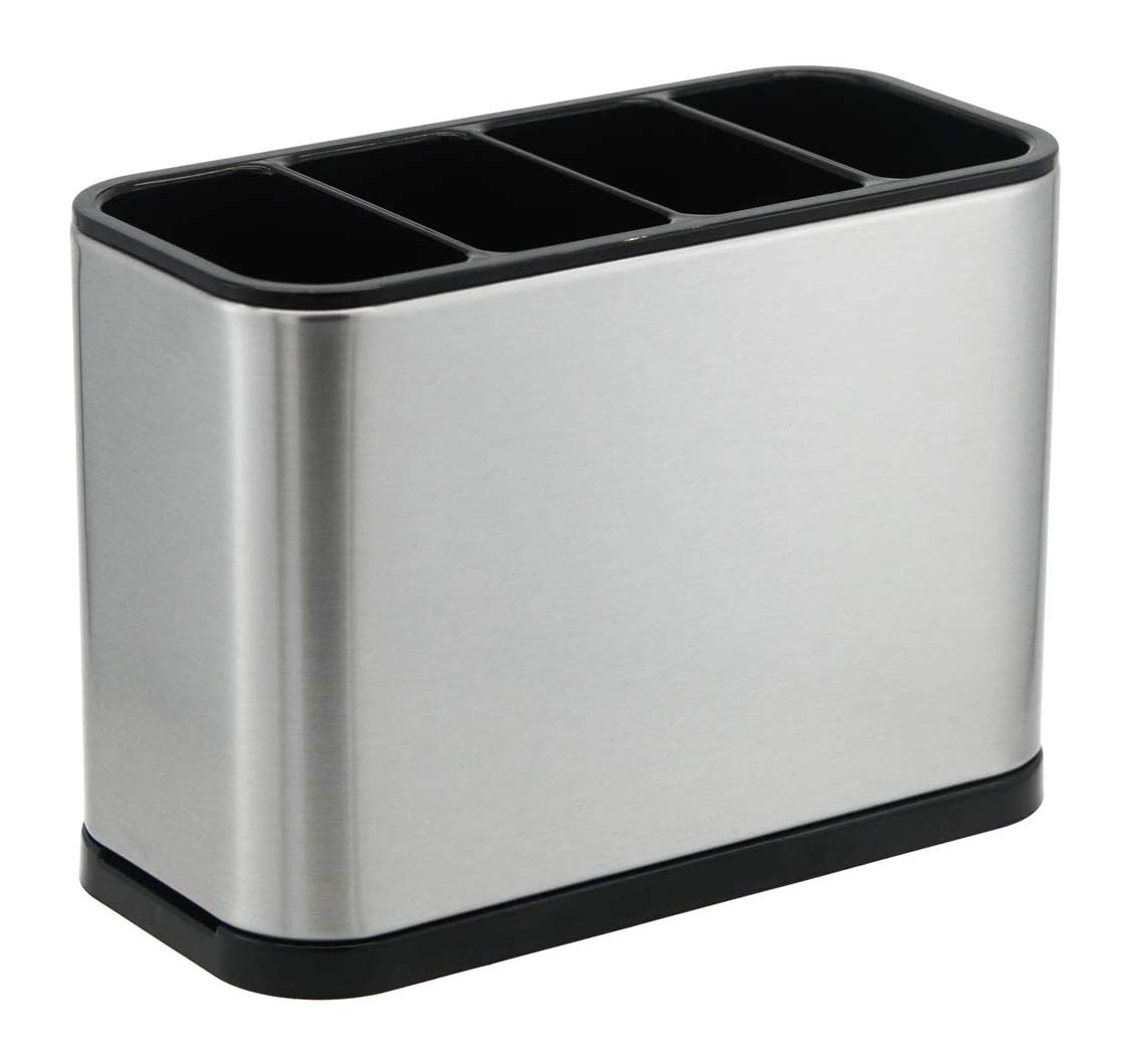 Kitchen Utensil Holder, Stainless Steel Utensil Drying Rack Flatware Holder Sinkware Caddy Countertop Organizer with 4 Divided Compartments, Rust Proof