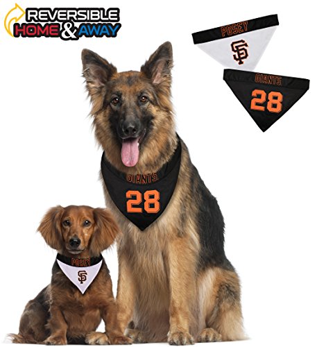 Image of MLBPA Reversible Dog Bandana - Buster Posey #28 Pet Bandana - MLB San Francisco Giants Home & Away Bandanna, Large /X-Large