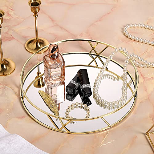 Mirror Decorative Tray, Gold Metal Serving Tray, Round Vanity Tray For Perfume, Cosmetics, Magazine, Jewelry, Storage Organizer Tray #TOP5