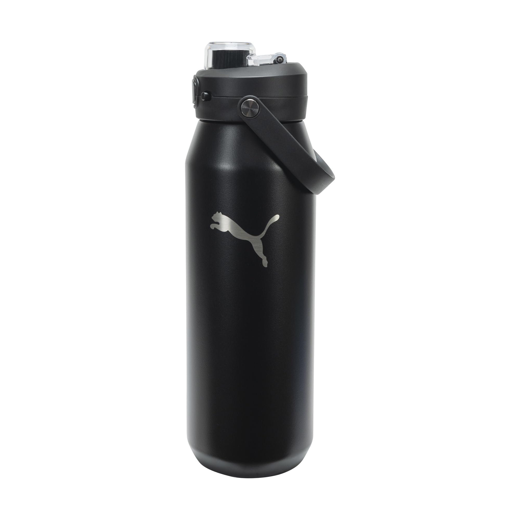 PUMA unisex-adult 32oz Insulated Stainless Steel Water Bottle With Carry Handle, Black/Black, 32 Ounces — image 1