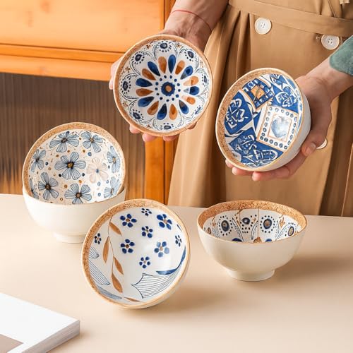 Image of YELONA Ceramic Snack Bowls - Set of 4 (300 ml Each)| Microwave & Dishwasher Safe | Premium Dinner Bowl Set for Snacks, Rice, Dessert & Kitchen Use (Multicolour)