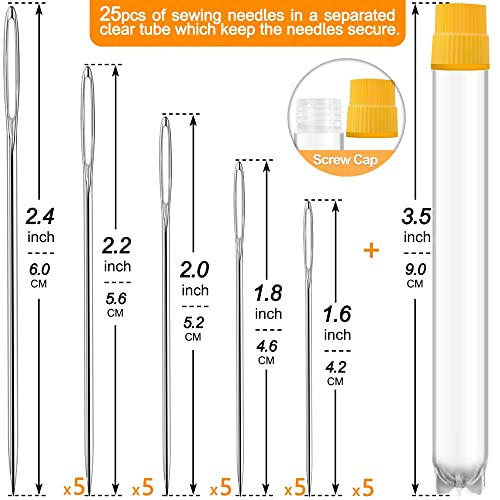 premium large eye large gauge needles for hand sewing - assorted sizes including embroidery - 2550 pcs with 2 threaders