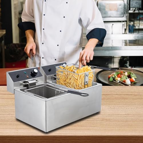 GarveeHome Commercial Deep Fryer - 12L x 2 Dual Tank, 24L /25Qt Capacity, 3600W, 110V, with 2 Frying Baskets, Countertop Deep Fryer with Temperature Control, Perfect for Kitchen & Restaurant