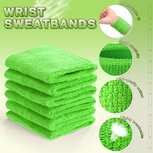 Image of 60 Pcs Wristband Bulk Sweatbands Neon 80s Sports Tennis Wristband Thick Cotton Gymnastics Adult Sweat Band Absorbent Sweatband for Men Women Party Supply Basketball Football 30 Pair