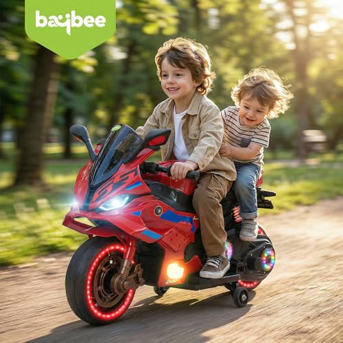 Image of Baybee TORQ Baby Battery Operated Bike for Kids | Ride on Toy with LED Light, Bluetooth & Music | Rechargeable Battery Bikes with Hand Accelerator | Baby Electric Bike for Kids 1 to 5 Years (Dark Red)