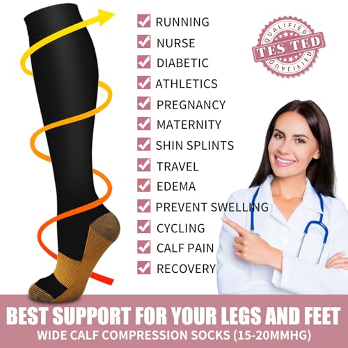 Image of Compression Socks for Women & Men Circulation (6 Pairs) 15-20 mmHg is Best Support for Athletic Running,Nurse