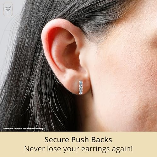 14k Yellow or White Gold Small Gemstone Bar Stud Earrings for Women with Push Backs and Birthstones by MAX + STONE3