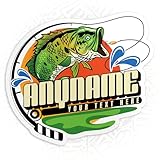 Custom Bass Fishing Name Sticker Personalized Bass Fish Pro Shop Funny Hunting Waterproof Vinyl Stickers for Laptop Water Bottle Cars Phone Case Decal Decor Stuff Gifts