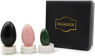 Yoni Eggs for Women, 3-Sets Natural Jade Drilled Massage Stone for Kegel Exerciseï¼ŒMultiple Sizes and Material Jade Eggs of Black Obsidian, Rose Quartz and Green Aventurine