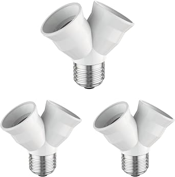 3X E27 Base, 2-Way Splitter Adapter, White
