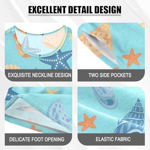 2-Piece Cotton Pajama Set Seashell Starfish Pattern Print Short Sleeve Sleepwear Soft PJS Set Size 6 Years3