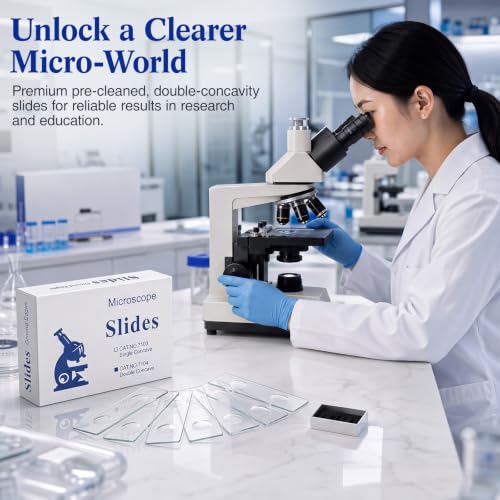 Image of Tellegloww 50 Pcs Pre-Cleaned Double Concave Microscope Glass Slide 3 inch x 1 inch
