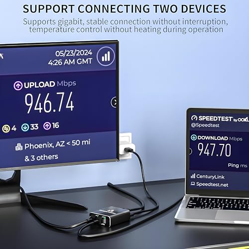 Image of Ethernet Splitter 1 to 2,1000Mbps High Speed Network Splitter,LAN Splitter 2 Port with USB Power Cable,for Cat 5 /5e /6 /7 /8 Cable, 2 Devices Simultaneous Networking, Internet Switch 1 in 2 Out