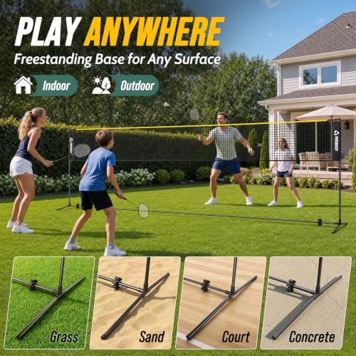 Image of Volleyball Badminton Pickleball 3-in-1 Combo Net Set, 5.1-7.4ft Adjustable Height Sports Nets for Backyards, Portable 17ft Outdoor Net with Carry Bag, Rackets and Balls