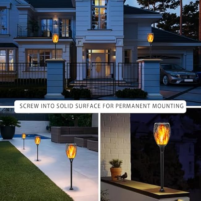 I-SHUNFA 96 LED Solar Torch Lights with Flickering Flame, Fade Effect, Full Brightness