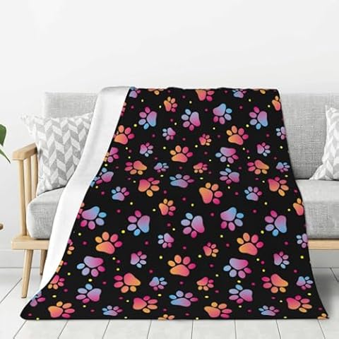 Abucaky Gradient Dog Paws Print Fleece Throw Blanket Ultra Soft Cozy Decorative Flannel Blanket for Home Bed Couch Chair Travel 50x40in Cover