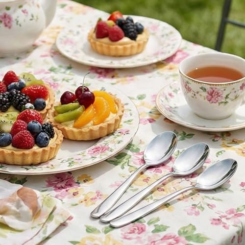 Image of 6.4 inch Sterling Silver Dessert Spoons Set of 4 - Food-Grade 18 /8 Stainless Steel Teaspoons, Durable Mirror Polished Silverware Spoons, Perfect for Home, Restaurant, and Gifting