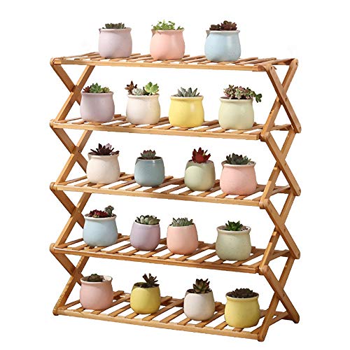 Preisvergleich Produktbild uyoyous Pflanzenregal Bambus, Standregal mit 5 Ebenen, Multifunktional Blumentreppe Blumenständer aus Bambus Schuhständer Schuhregal Bambusregal für Badezimmer, Wohnzimmer, Küche Innen Balkon Outdoor