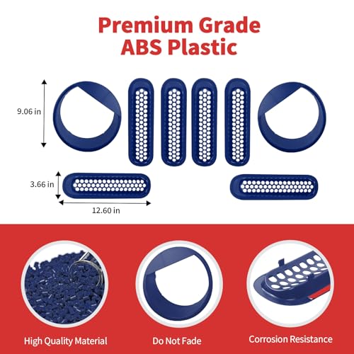 Image of Mesh Grille Grill Insert+ Style Headlight Turn Light Cover Trim Fit for 2007-2018 Jeep Wrangler JK JKU(Blue)