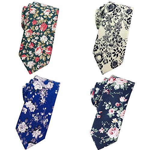 Image of Mantieqingway Floral Ties for Men Skinny Cotton Tie Flower Necktie