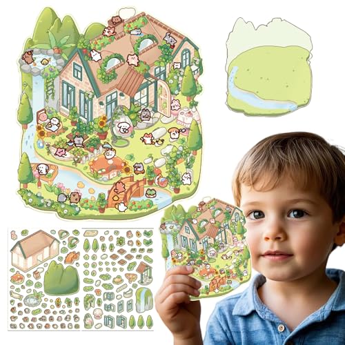 Escena de calcomanías 3D – Lindas escenas de calcomanías de dibujos animados para niños y adultos, juguete de actividad reutilizable de 12 x 12 pulgadas con divertido diseño interactivo, calcomanía de