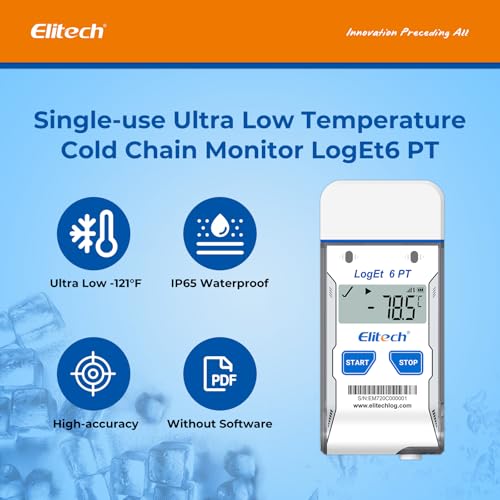 Image of Elitech Dry Ice Temperature Data Logger, USB PDF Single-Use Cold Chain Monitor -121～122℉, 16000 Points 30 Days Shadow Data No Software Needed for Medical Lab Vaccine Cold Storage Transport LogEt6PT