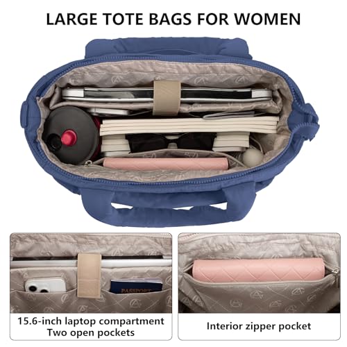 Image of Puffer Tote Bag for Women Quilted Nurse Bag Lightweight Work Bag for Teacher Travel Handbag with Multiple Pockets