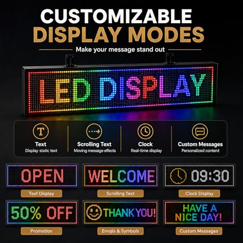 Image of P10 Outdoor Programmable LED Signs IP65 Waterproof, WiFi Control Scrolling LED Sign 39 inchx14 inch Open Welcome Sign Display Digital Advertising Board DIY Design Text, Border, Colour, Logo