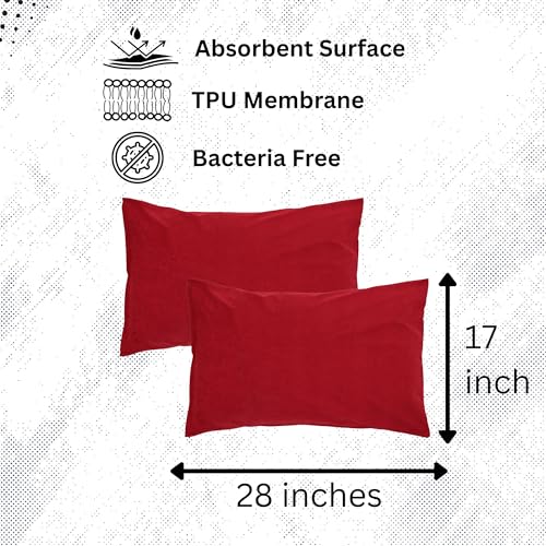 Image of The Maximus Waterproof & Dustproof Terry Cotton Pillow Protector with Zipper Closure || Standard Size Pillow Protector || Pillow Cover Set of 2, Maroon (18 inch x28 inch)