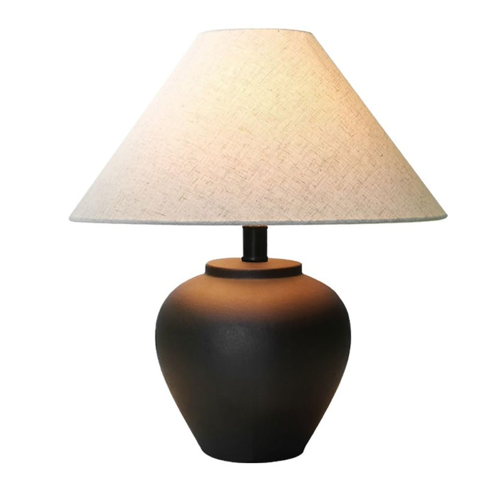 zhangrui1888 Bedside Lamp Ceramic Jar Table Lamp Bedroom Bedside Elegant Living Room Bedroom Lamps(Black)