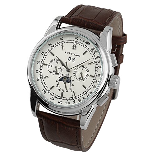 6 Hände Mechanische-Automatische-Klassische Herrenuhr Braun Lederband