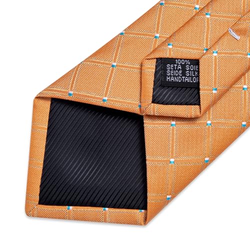 Image of DiBanGu Mens Silk Plaid Tie and Pocket Square Set | Elegant Silk Formal Tie Set, Woven Check Necktie and Cufflinks Tie Clip Set, Perfect for Wedding Party, Comes in Gift Box