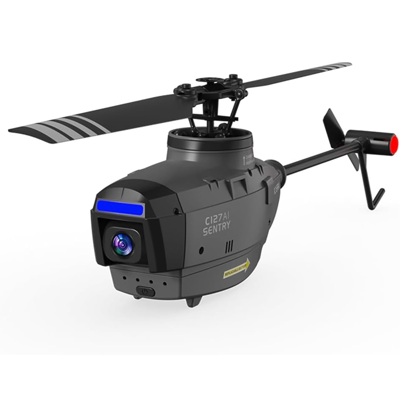C127AI Model helikoptera RC z kamerą, zdalnie sterowany helikopter 2.4G RC 4CH Zabawki Wojskowy dron zwiadowczy Jednosilnikowy bezszczotkowy dron dla dorosłych początkujących,Black