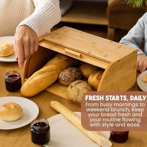 Bread Bin Roll Top Lid Bread Box Kitchen Countertop Storage Container Natural Engineered Wood Bread Storage Container for Loaves, Pastries, Buns, Bagels, Muffins, Cupcakes & Cookies 27x 16 x 40cm - Cosy Home Interiors Bread Bin Roll Top Lid Bread Box Kitchen Countertop Storage Container Natural Engineered Wood Bread Storage Container for Loaves, Pastries, Buns, Bagels, Muffins, Cupcakes & Cookies 27x 16 x 40cm - Image 4