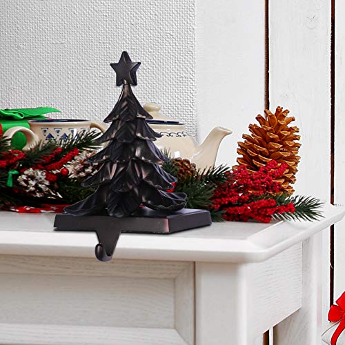 Fowecelt 3D Christmas Tree Stocking Hanger Metal Mantle Stocking Holders for Mantel Shelf Stand Christmas Holiday Decorations(Black)