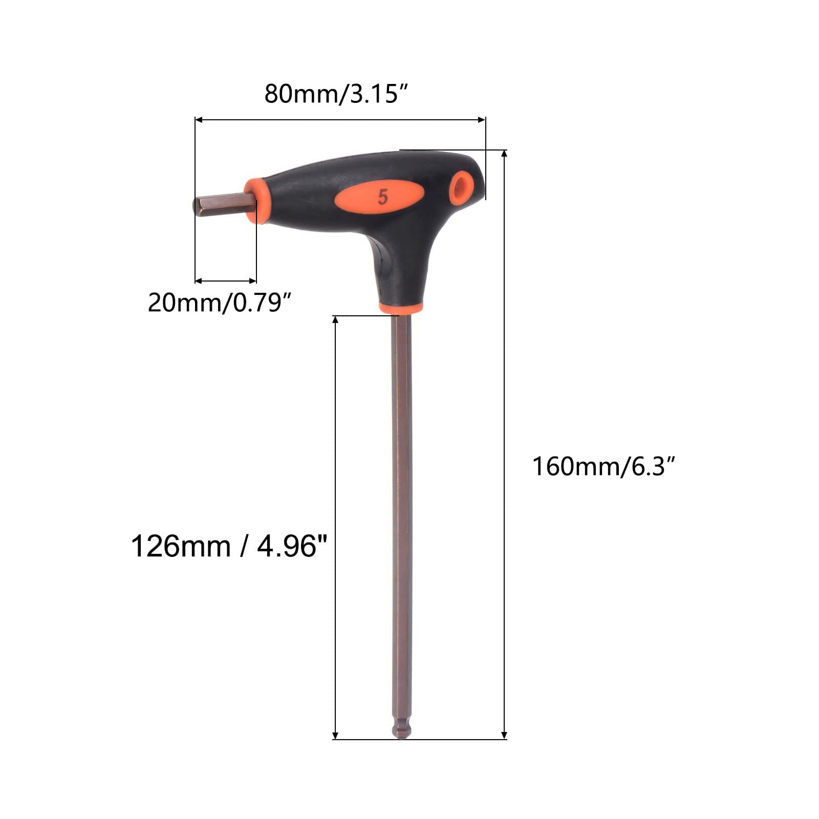 TOP-VIGOR 2Pcs 5mm Ball End Hex Key, T-Handle Hexagon Wrench Spanner, Metric S2 Steel Allen Key Hand Tools for Repair and Maintenance - Image 2