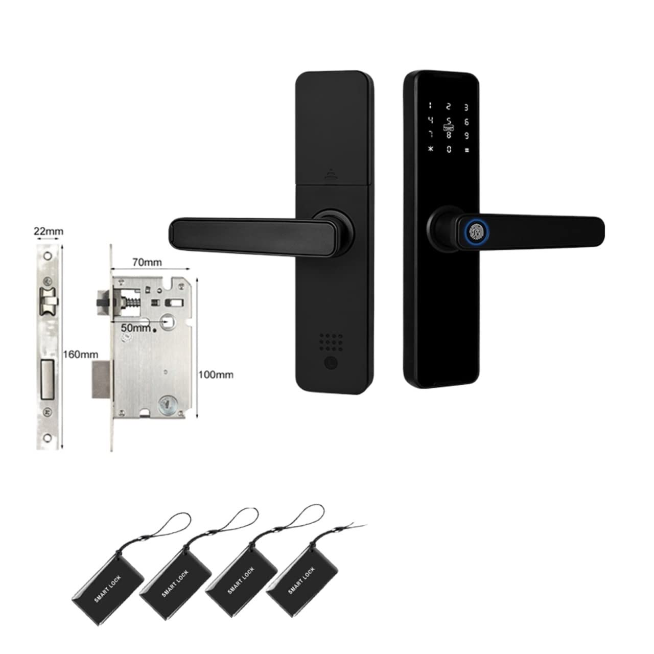 CVFRDD Smart Door Knob, Tuya Fingerprint Door Lock Digital Electronic Smart Keyless Entry For Home House With Passcode Keyless Entry Door Handle(22x160)