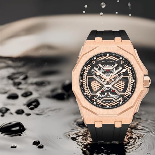 Image of Giordano Automatic Unique Watch for Men with Stainless Steel Case, Silicone Strap, Luxury Design & Water Resistant