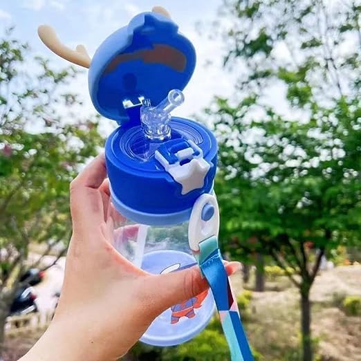 Image of ECLET Deer Water Bottle with Sipper | 500ml Cartoon Panda Print Leakproof Bottle | BPA-Free Portable for School, Travel | Anti-Spill Sipper for Boys & Girls(Set of 1, Multicolor)
