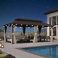 PURPLE LEAF 10’ X 20' Hardtop Gazebo Outdoor Gazebos Metal Frame Galvanized Steel Double Roof with Curtains and Nettings for Patio Desk Backyard Bronze