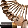 Cucharas de madera para cocinar, set de 10 utensilios de acacia | Cucharas y espátulas para revolver, mezclar, voltear y servir; mangos equilibrados ofrecen control y son suaves con ollas antiadherentes 2