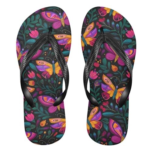 ALAZA Colorful Butterfly Flip Flops for Women Fashion Beach Slippers Comfort Mens Flip Flops Non-Slip Rubber Shower Slippers Sandal for Hotel Travel Sport,XS
