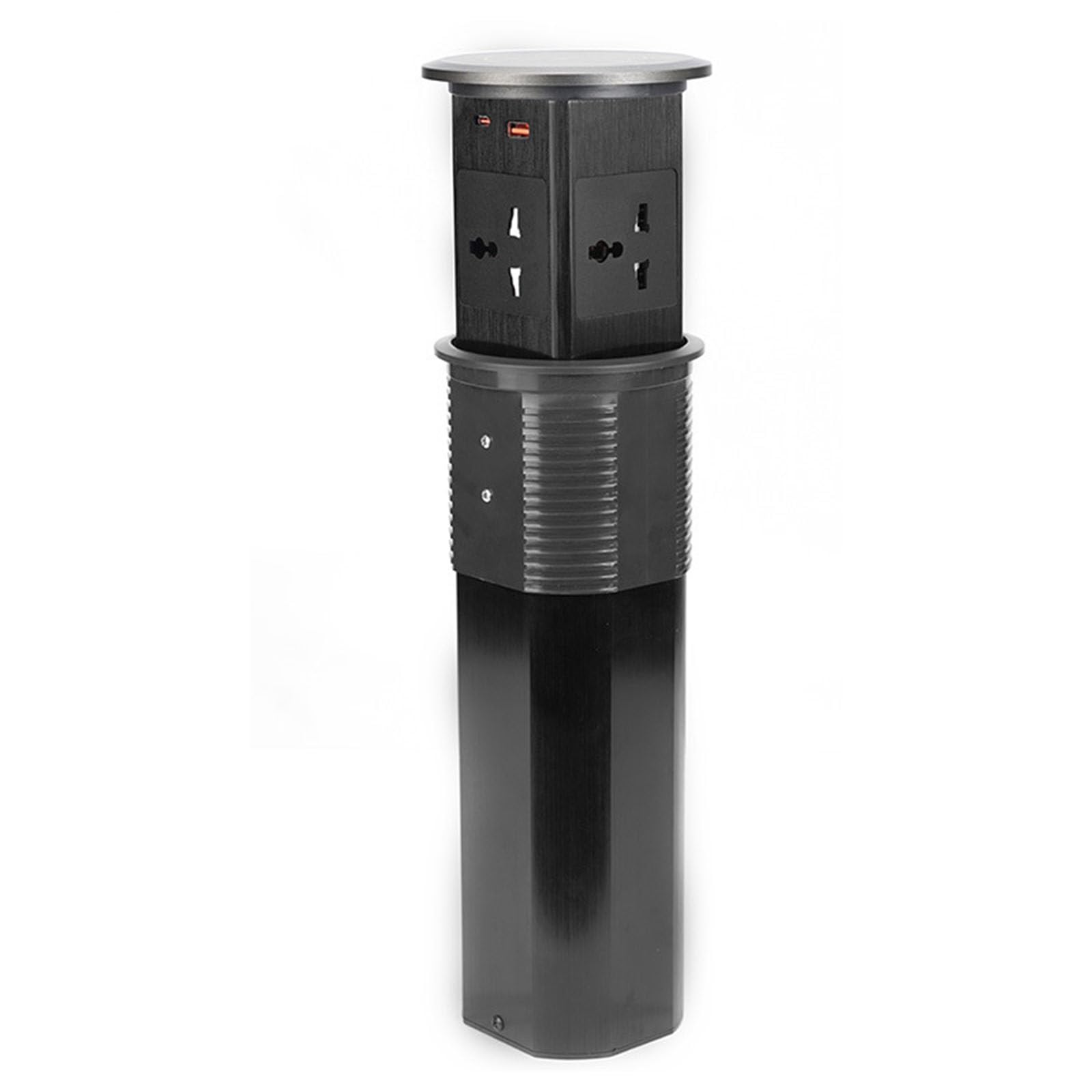 Presa elettrica intelligente a scomparsa, 4 prese + USB-C + caricabatterie wireless, lega di alluminio, sollevamento One-Touch, per ufficio/cucina,Black
