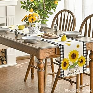 Artoid Mode Buffalo Plaid Sunflower Sunshine Vase Summer Table Runner, Spring Kitchen Dining Table Decoration for Home Party Decor 13x108 Inch Artoid Mode Buffalo Plaid Sunflower Sunshine Vase Summer Table Runner Spring Kitchen Dining Table Decoration for Home Party Decor 13×108 Inch