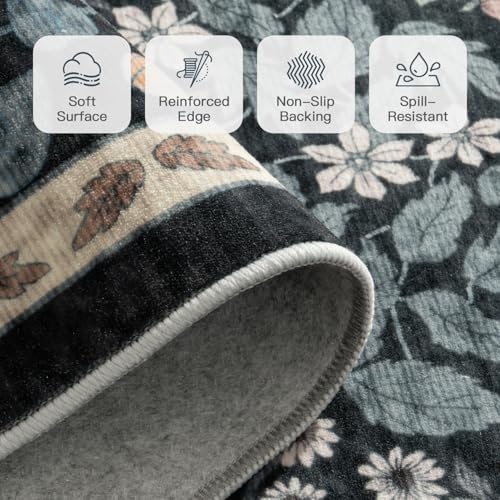 Tapete decorativo Lofus negro 9x12 pies boho lavable antideslizante miniatura 7