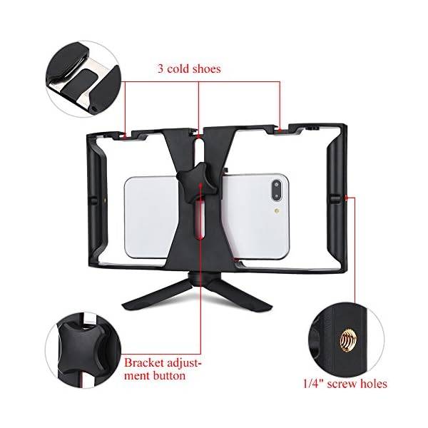Topiky Smartphone Video Rig, Dual-Handgriff-Handgriffkäfig-Stabilisator-Rahmenstativ mit Stativ für Videomaker Film… – Bild 5