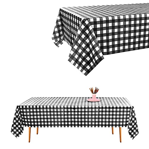 Bailinks Manteles de fiesta, 2 manteles desechables, 137x274 cm, manteles rectangulares de plástico para fiestas de cumpleaños, Halloween, decoraciones de fiesta de Navidad (cuadros blancos y negros)
